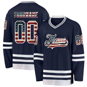 Custom Navy Vintage USA Flag White Hockey&hellip;