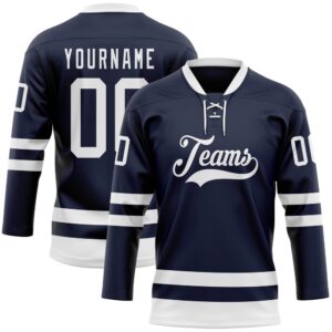 Custom Navy White Hockey Lace Neck Jersey,&hellip;