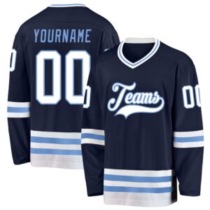 Custom Navy White Light Blue Hockey Jersey,&hellip;