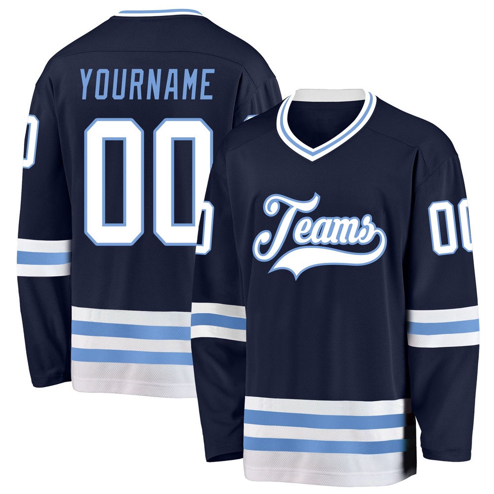 Custom Navy White Light Blue Hockey Jersey, New Hockey Jersey, Personali Sport Team Jersey Shirt