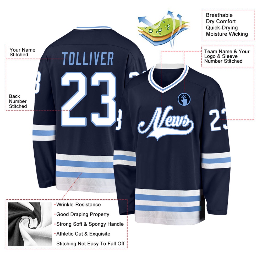 Custom Navy White Light Blue Hockey Jersey, New Hockey Jersey, Personali Sport Team Jersey Shirt