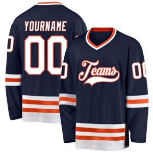 Custom Navy White Orange Hockey Jersey, New&hellip;