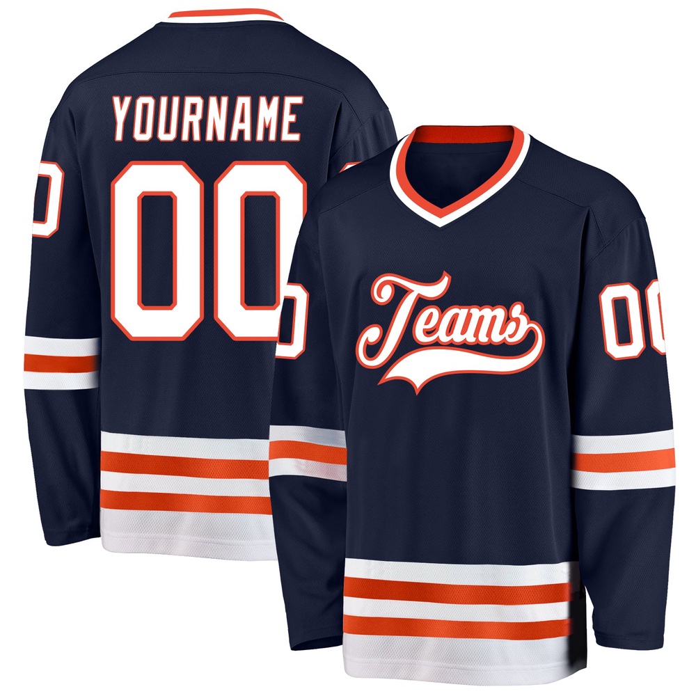 Custom Navy White Orange Hockey Jersey, New Hockey Jersey, Personali Sport Team Jersey Shirt