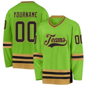 Custom Neon Green Black Old Gold Hockey&hellip;
