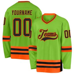 Custom Neon Green Black Orange Hockey Jersey,&hellip;