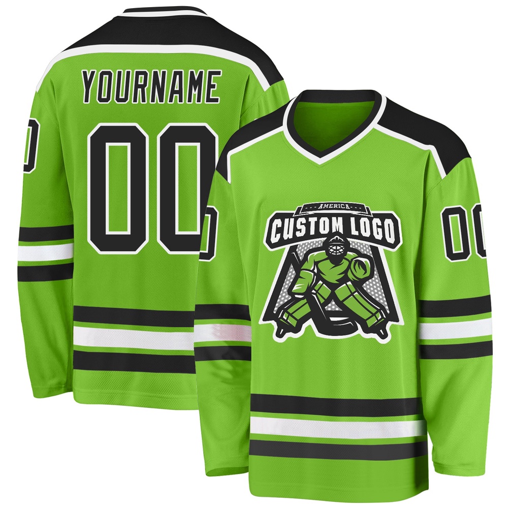 Custom Neon Green Black White Hockey Jersey, New Hockey Jersey, Personali Sport Team Jersey Shirt Custom Neon Green Black White Hockey Jersey, New Hockey Jersey, Personali Sport Team Jersey Shirt