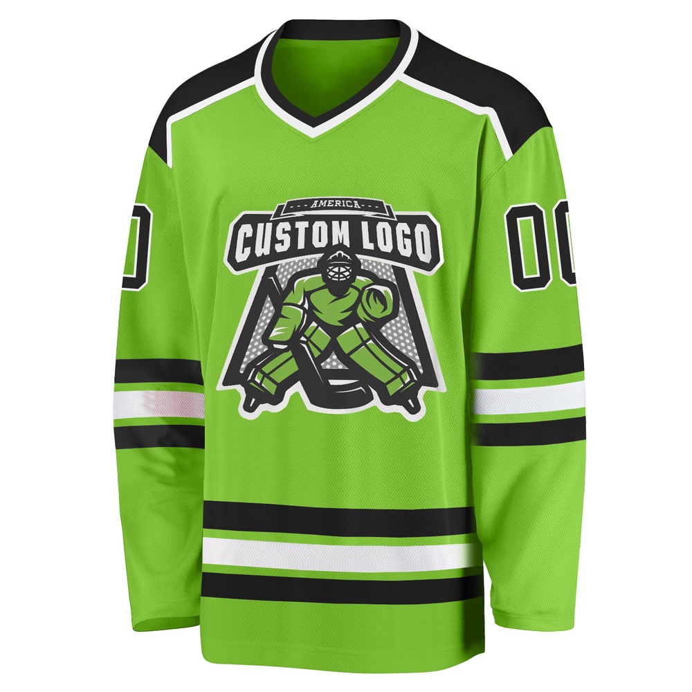Custom Neon Green Black White Hockey Jersey, New Hockey Jersey, Personali Sport Team Jersey Shirt Custom Neon Green Black White Hockey Jersey, New Hockey Jersey, Personali Sport Team Jersey Shirt
