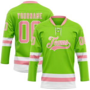 Custom Neon Green Medium Pink White Hockey&hellip;