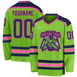 Custom Neon Green Navy Pink Hockey Jersey,&hellip;