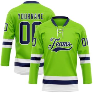Custom Neon Green Navy White Hockey Lace&hellip;