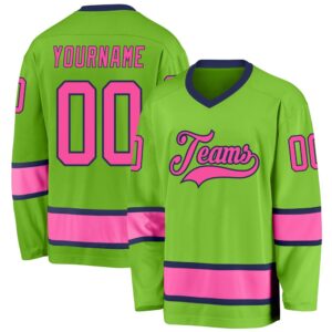 Custom Neon Green Pink Navy Hockey Jersey,&hellip;