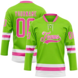 Custom Neon Green Pink White Hockey Lace&hellip;