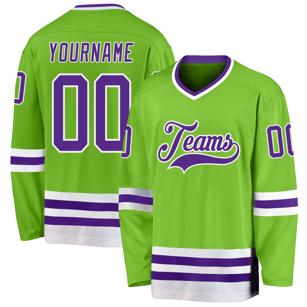 Custom Neon Green Purple White Hockey Jersey, New Hockey Jersey, Personali Sport Team Jersey Shirt