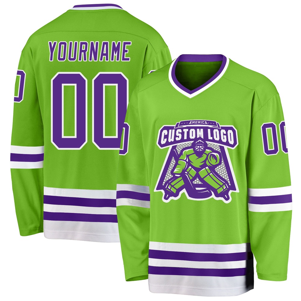 Custom Neon Green Purple White Hockey Jersey, New Hockey Jersey, Personali Sport Team Jersey Shirt