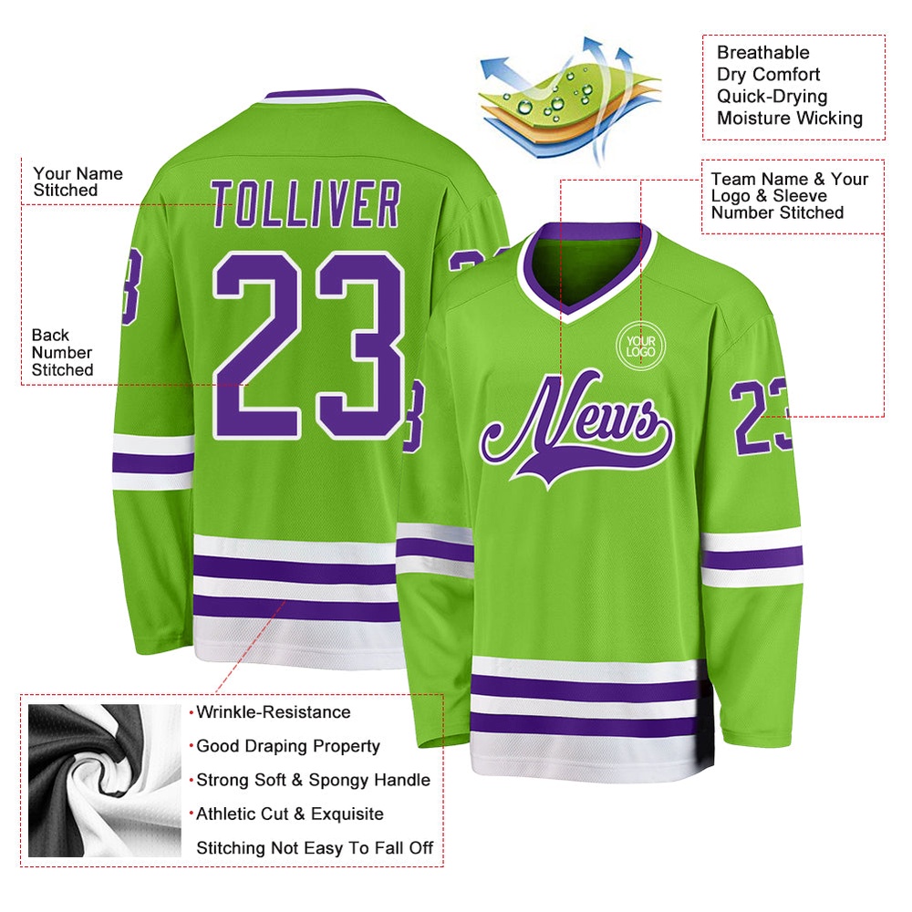 Custom Neon Green Purple White Hockey Jersey, New Hockey Jersey, Personali Sport Team Jersey Shirt
