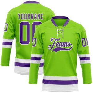 Custom Neon Green Purple White Hockey Lace&hellip;