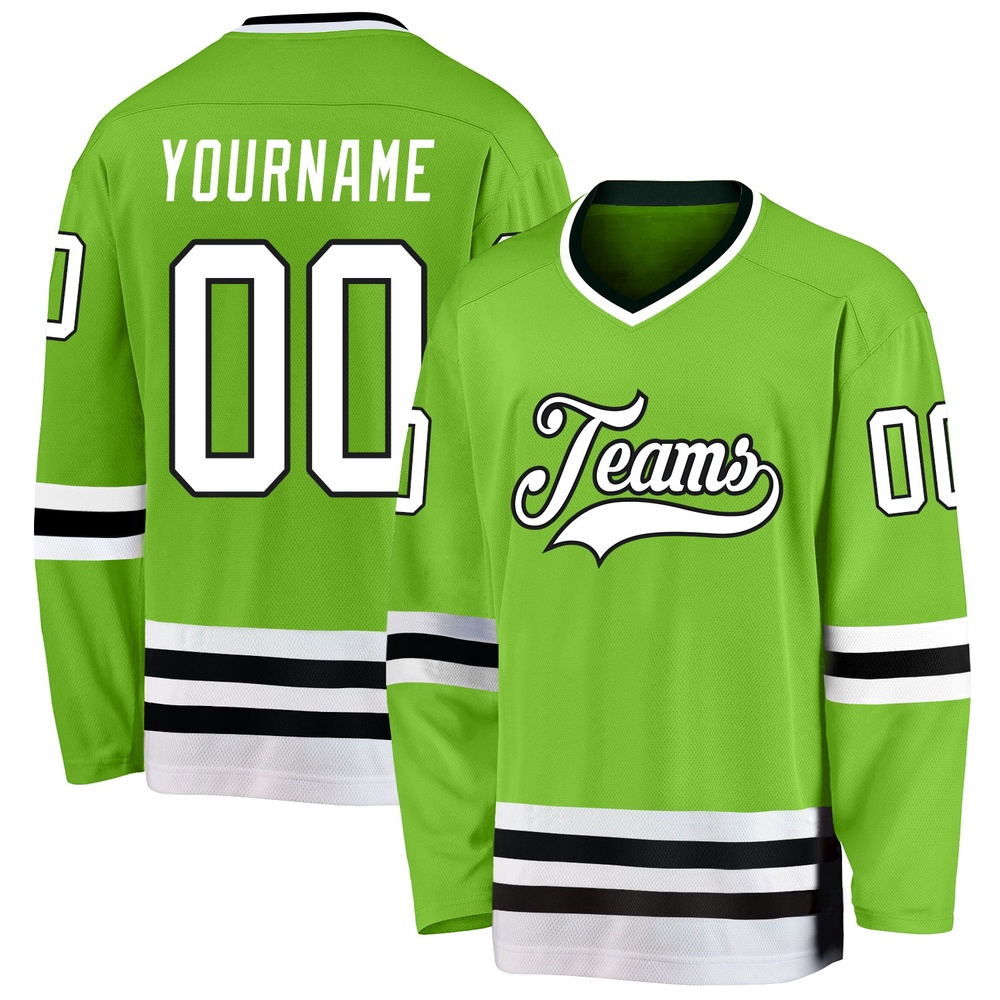 Custom Neon Green White Black Hockey Jersey, New Hockey Jersey, Personali Sport Team Jersey Shirt Custom Neon Green White Black Hockey Jersey, New Hockey Jersey, Personali Sport Team Jersey Shirt