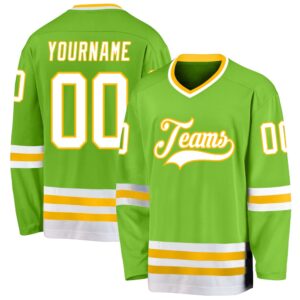 Custom Neon Green White Gold Hockey Jersey,&hellip;