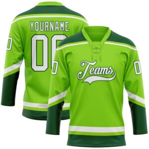 Custom Neon Green White Green Hockey Lace&hellip;