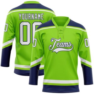 Custom Neon Green White Navy Hockey Lace&hellip;