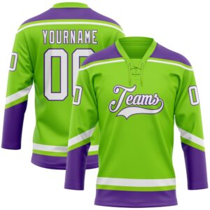 Custom Neon Green White Purple Hockey Lace&hellip;