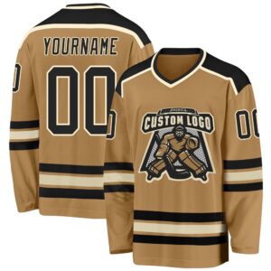 Custom Old Gold Black Cream Hockey Jersey,&hellip;