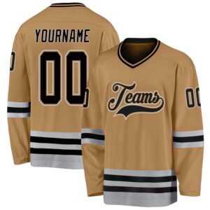 Custom Old Gold Black Gray Hockey Jersey,&hellip;