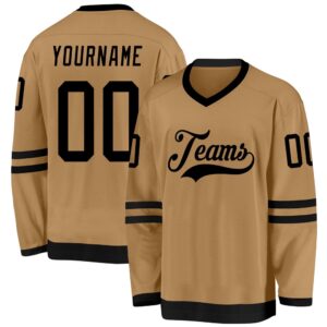 Custom Old Gold Black Hockey Jersey, New&hellip;