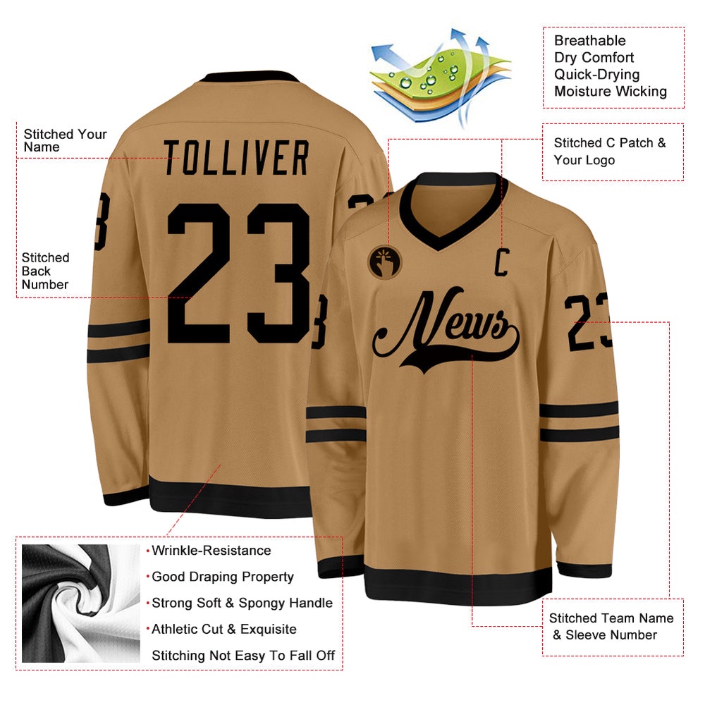 Custom Old Gold Black Hockey Jersey, New Hockey Jersey, Personali Sport Team Jersey Shirt
