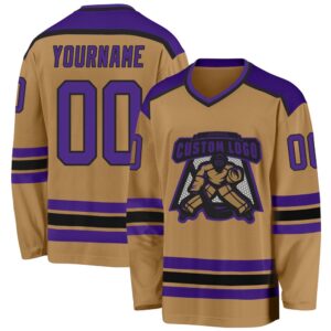 Custom Old Gold Purple Black Hockey Jersey,&hellip;