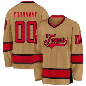 Custom Old Gold Red Black Hockey Jersey,&hellip;