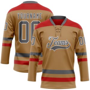 Custom Old Gold Steel Gray Red Hockey&hellip;