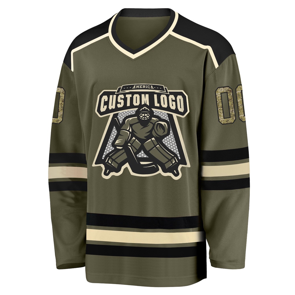 Custom Olive Camo Black Cream Salute To Service Hockey Jersey, New Hockey Jersey, Personali Sport Team Jersey Shirt Custom Olive Camo Black Cream Salute To Service Hockey Jersey, New Hockey Jersey, Personali Sport Team Jersey Shirt