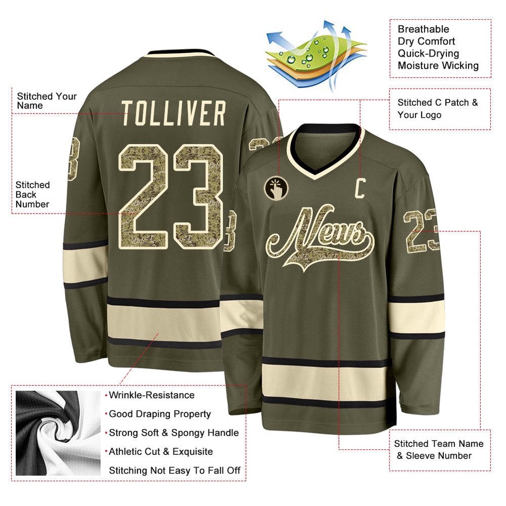 Custom Olive Camo Cream Salute To Service Hockey Jersey, New Hockey Jersey, Personali Sport Team Jersey Shirt Custom Olive Camo Cream Salute To Service Hockey Jersey, New Hockey Jersey, Personali Sport Team Jersey Shirt