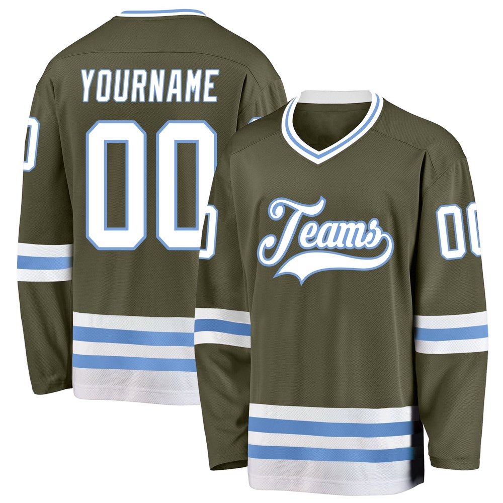 Custom Olive White Light Blue Salute To Service Hockey Jersey, New Hockey Jersey, Personali Sport Team Jersey Shirt