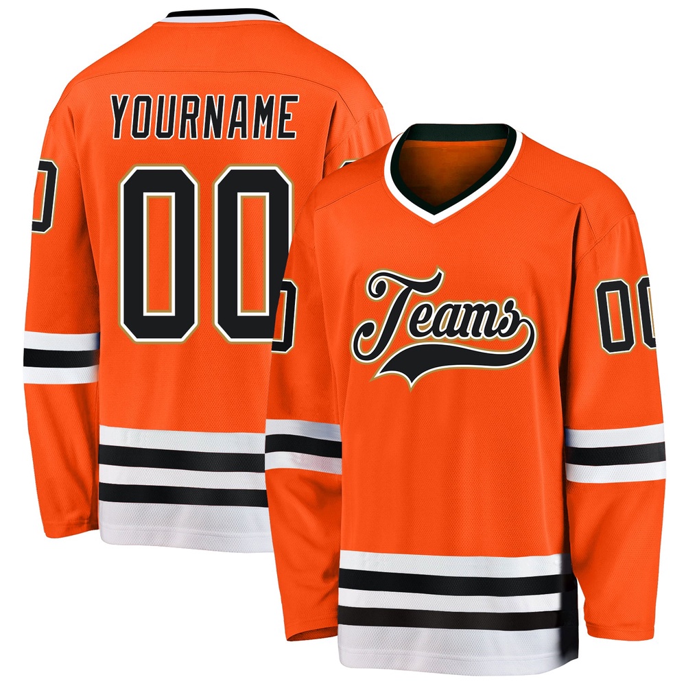 Custom Orange Black Old Gold Hockey Jersey, New Hockey Jersey, Personali Sport Team Jersey Shirt Custom Orange Black Old Gold Hockey Jersey, New Hockey Jersey, Personali Sport Team Jersey Shirt