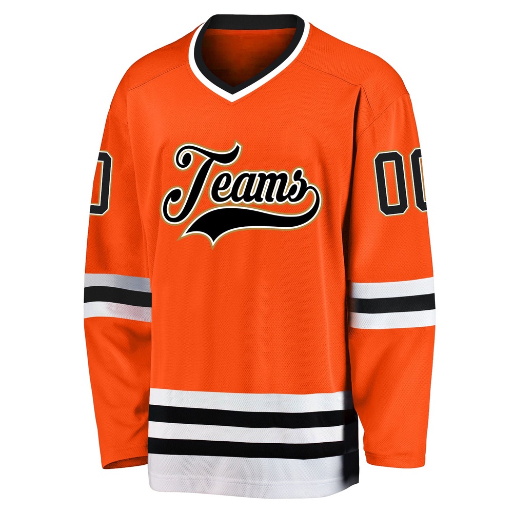 Custom Orange Black Old Gold Hockey Jersey, New Hockey Jersey, Personali Sport Team Jersey Shirt Custom Orange Black Old Gold Hockey Jersey, New Hockey Jersey, Personali Sport Team Jersey Shirt