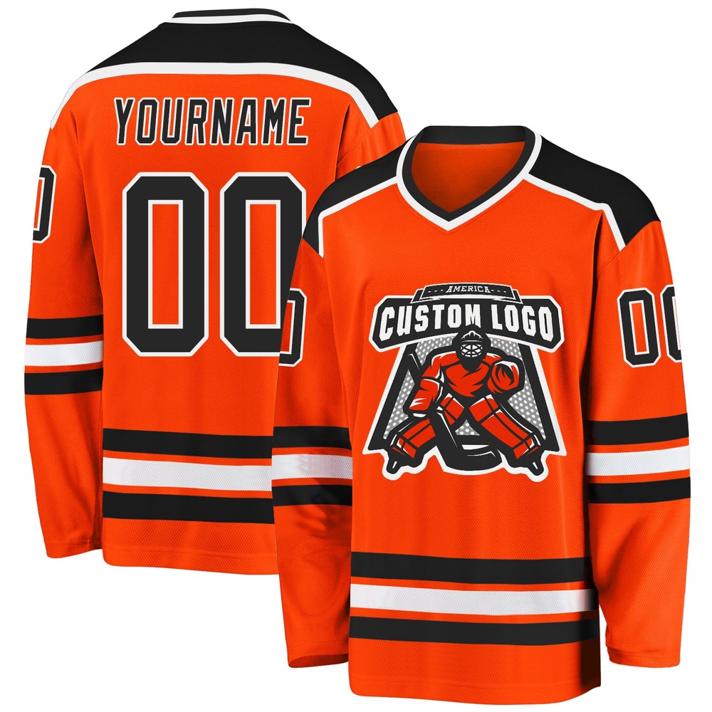 Custom Orange Black White Hockey Jersey, New Hockey Jersey, Personali Sport Team Jersey Shirt
