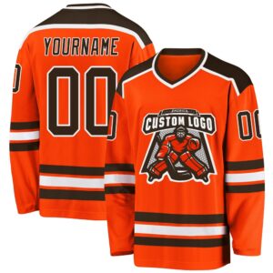 Custom Orange Brown White Hockey Jersey, New&hellip;