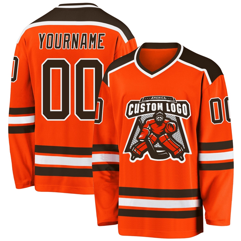 Custom Orange Brown White Hockey Jersey, New Hockey Jersey, Personali Sport Team Jersey Shirt