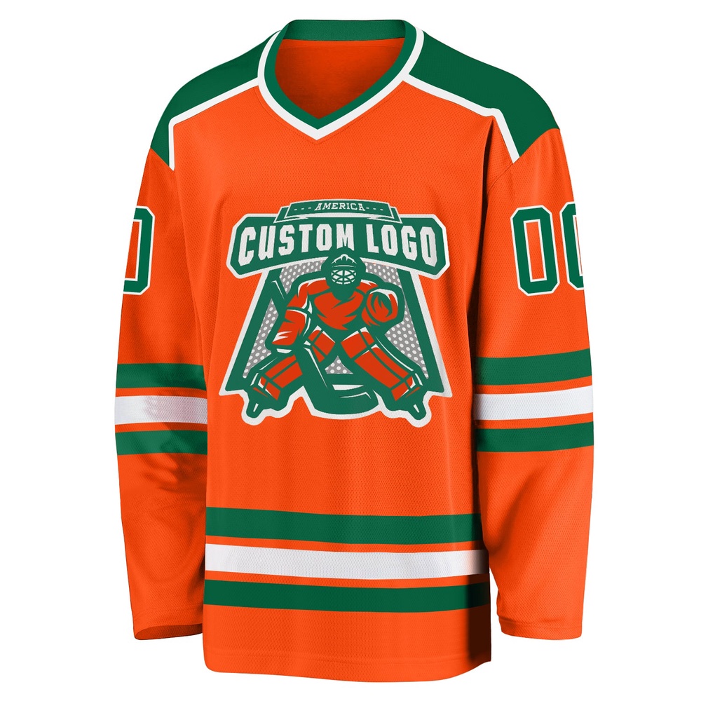 Custom Orange Kelly Green White Hockey Jersey, New Hockey Jersey, Personali Sport Team Jersey Shirt Custom Orange Kelly Green White Hockey Jersey, New Hockey Jersey, Personali Sport Team Jersey Shirt