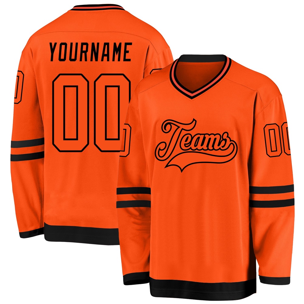 Custom Orange Orange Black Hockey Jersey, New Hockey Jersey, Personali Sport Team Jersey Shirt Custom Orange Orange Black Hockey Jersey, New Hockey Jersey, Personali Sport Team Jersey Shirt