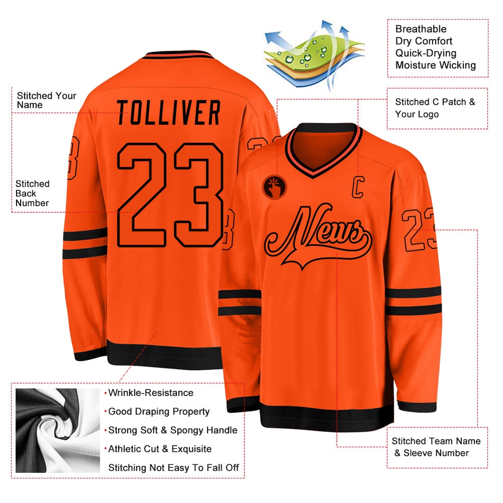Custom Orange Orange Black Hockey Jersey, New Hockey Jersey, Personali Sport Team Jersey Shirt Custom Orange Orange Black Hockey Jersey, New Hockey Jersey, Personali Sport Team Jersey Shirt