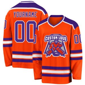 Custom Orange Purple White Hockey Jersey, New&hellip;