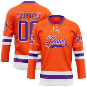 Custom Orange Purple White Hockey Lace Neck&hellip;