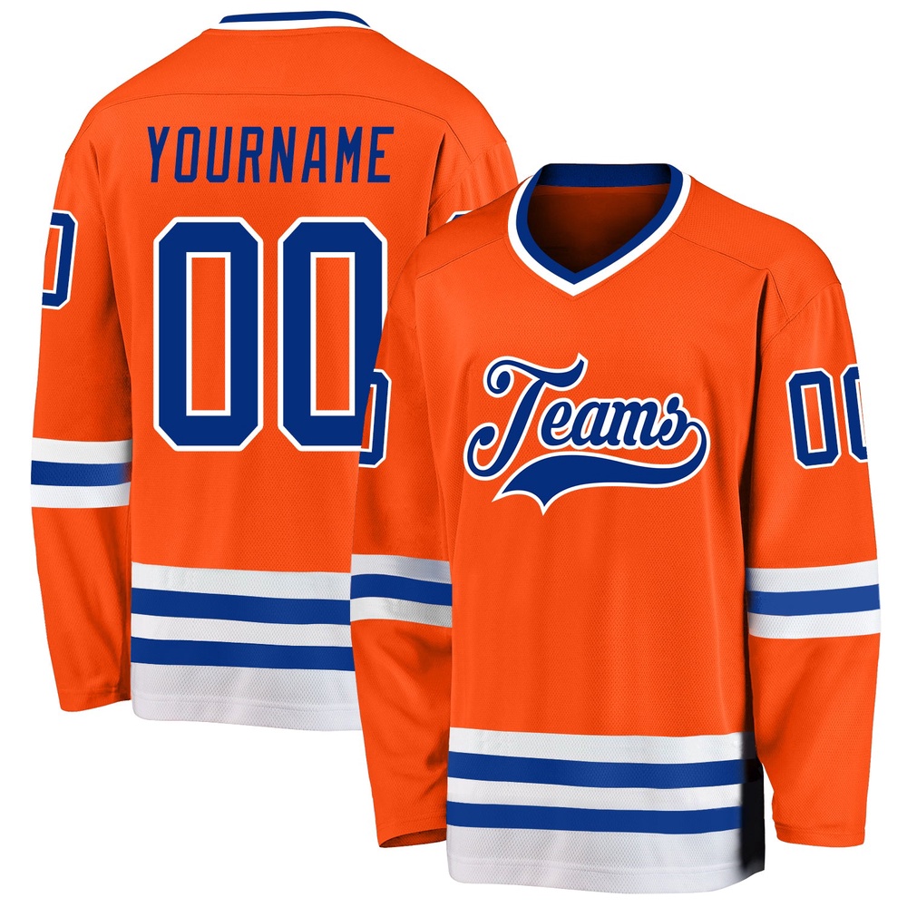 Custom Orange Royal White Hockey Jersey, New Hockey Jersey, Personali Sport Team Jersey Shirt Custom Orange Royal White Hockey Jersey, New Hockey Jersey, Personali Sport Team Jersey Shirt