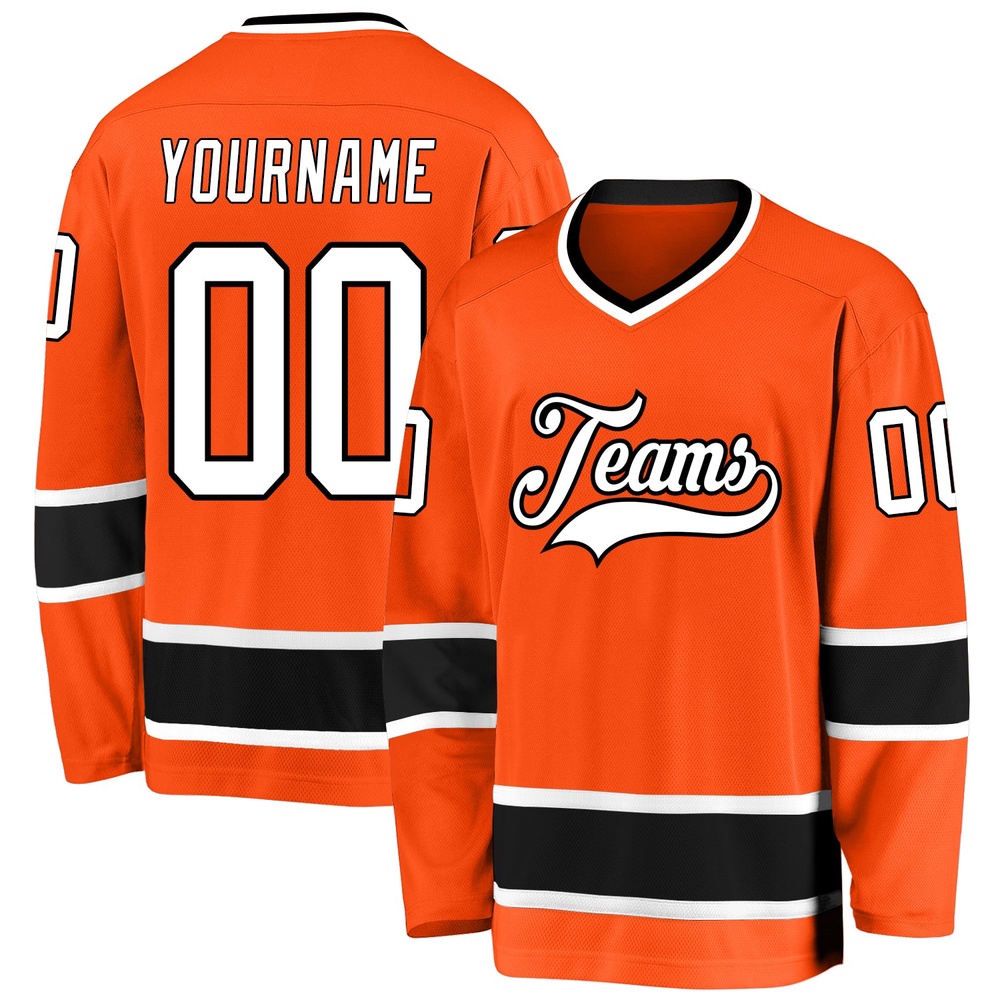 Custom Orange White Black Hockey Jersey, New Hockey Jersey, Personali Sport Team Jersey Shirt Custom Orange White Black Hockey Jersey, New Hockey Jersey, Personali Sport Team Jersey Shirt