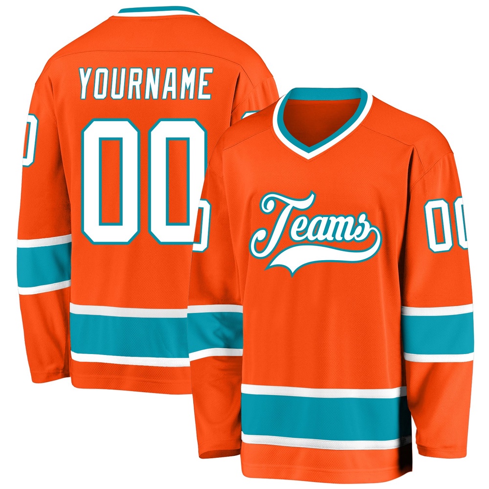 Custom Orange White Teal Hockey Jersey, New Hockey Jersey, Personali Sport Team Jersey Shirt