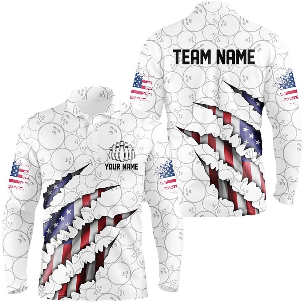 Custom Patriotic Long Sleeve Bowling Shirts For Men, American Flag Usa Bowling League Shirts, Personalized Bowling Team Shirt Custom Patriotic Long Sleeve Bowling Shirts For Men, American Flag Usa Bowling League Shirts, Personalized Bowling Team Shirt
