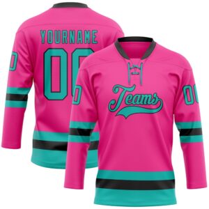 Custom Pink Aqua Black Hockey Lace Neck&hellip;
